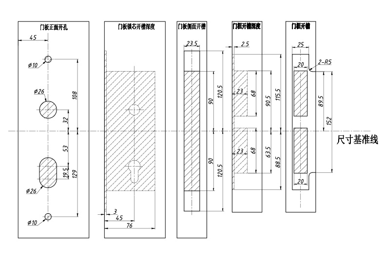 衛(wèi)浴鎖B-304/B-403配4585(方側板)開孔圖